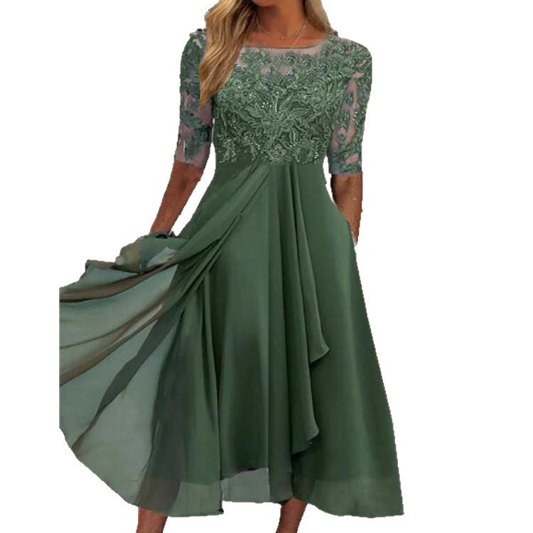 Lace Stitching Bridesmaid High Waist Slimming Dress