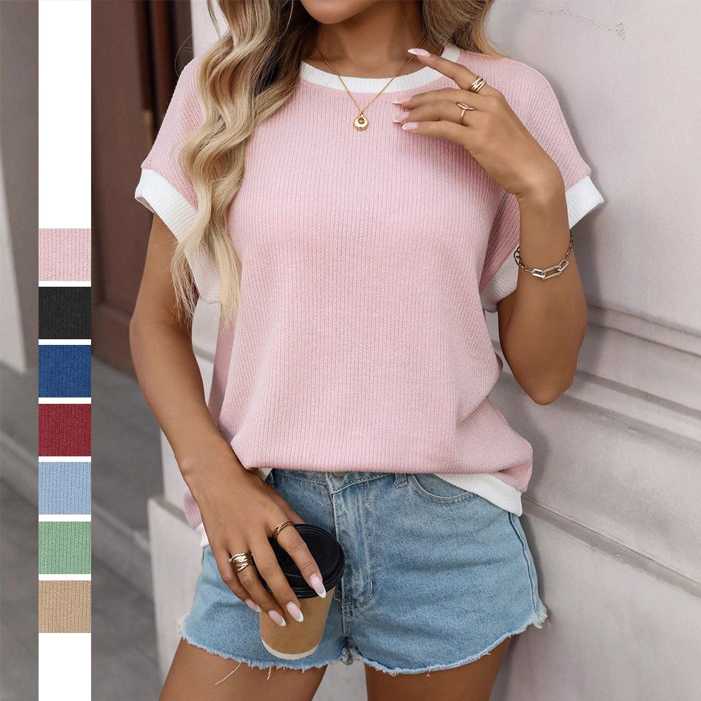 Women's Summer Round Neck Knitted Shirt Sleeve Loose Shorts