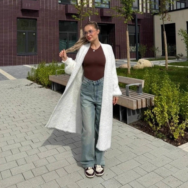 Women's Imitation Mink White Loose Plush Fluffy Women's Sweater
