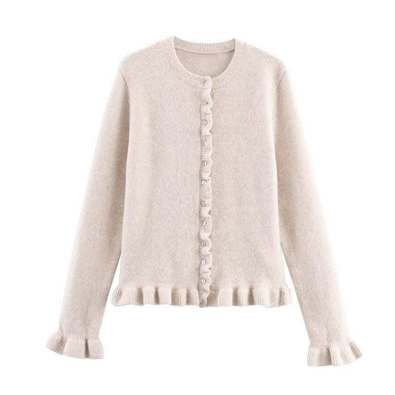 Autumn Temperament Crew Neck Simple Laminated Decoration Coats