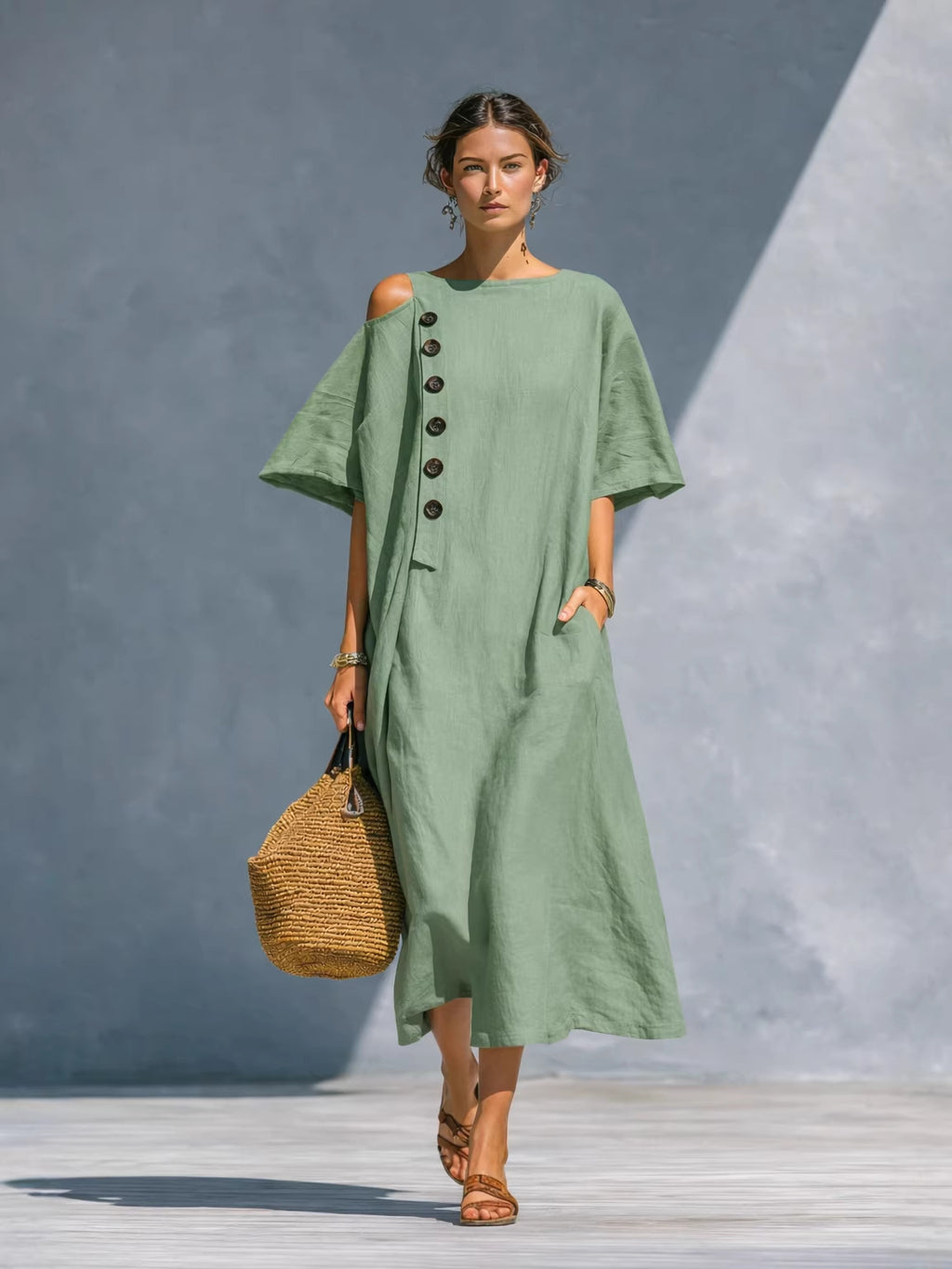 Women's Summer Loose Slimming Mid-length Button Dress