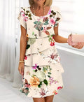 Sleeve Round Neck Printed Series Light Luxury Dress