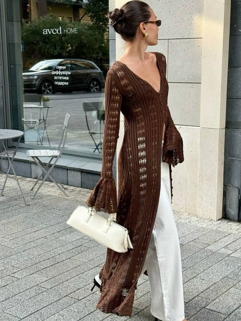 Women's Hot Long Knitted Design Ruffled Idle Style Outer Cardigans