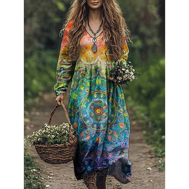 Durable Fashion Beautiful Autumn Vintage Printed Dress