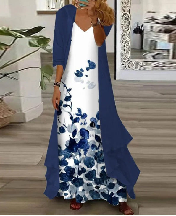Women's Independent Floral Printed Wear Inner Two-piece Dress