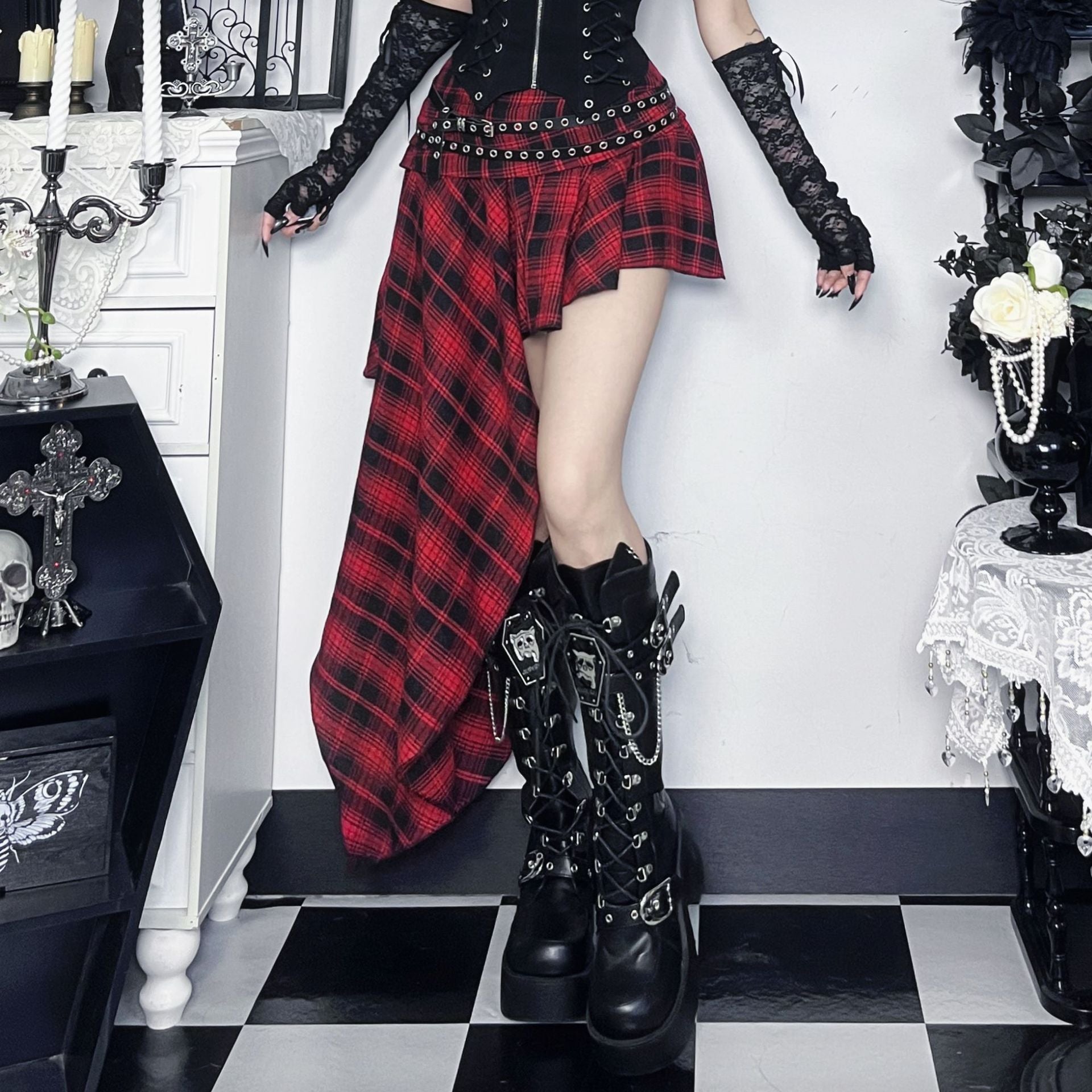 Irregular Plaid Elegant Hot Slim Fit Dark Skirt