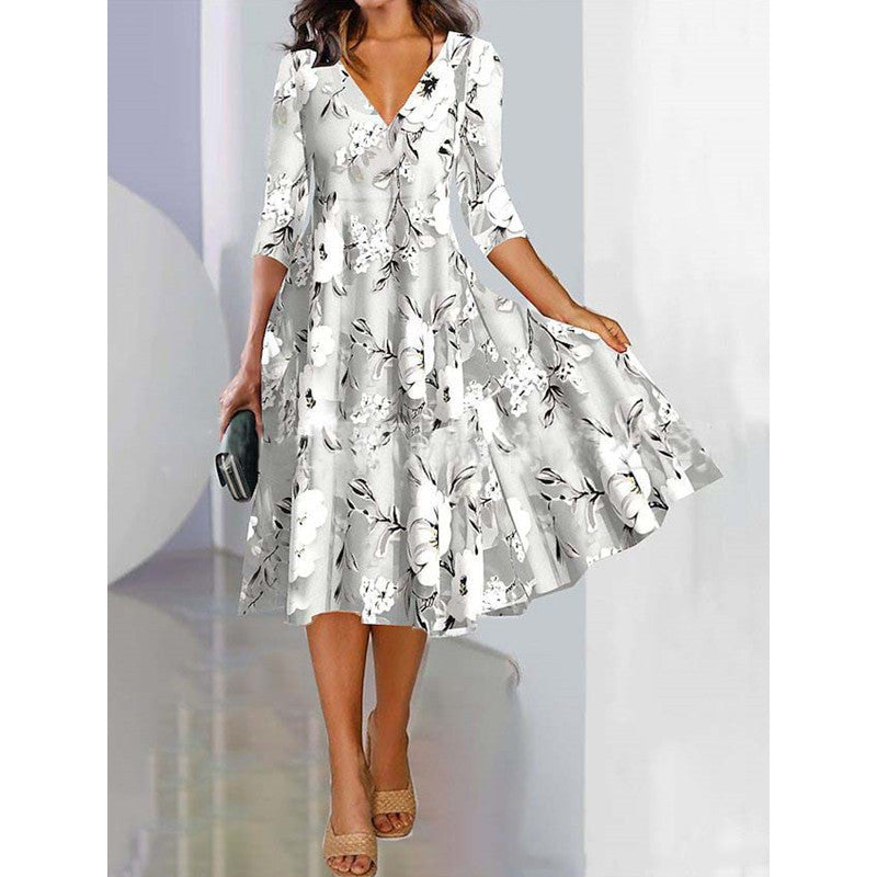 Stylish Knitted Loose Digital Positioning Printed Dress