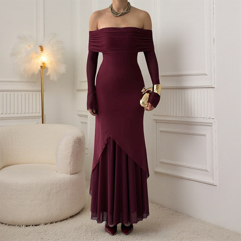 Versatile Autumn Swing Long Mesh Stitching Dress