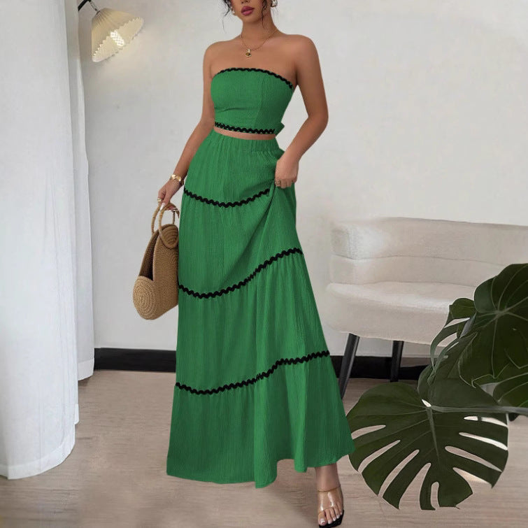 Leisure Graceful Tube Lace Long Stitching Dress