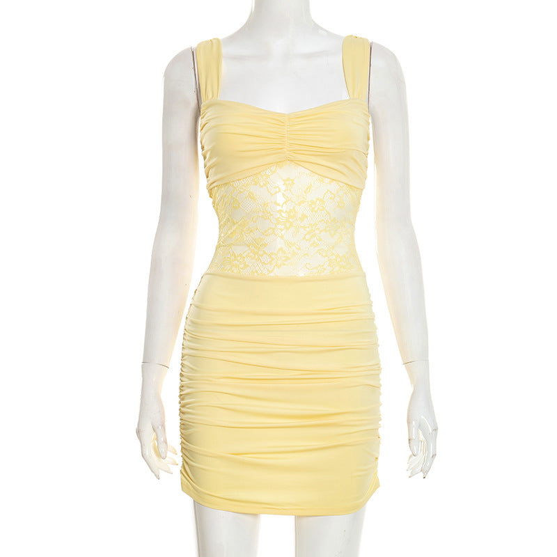 Women's Sexy Solid Color Lace Stitching Sleeveless Dress