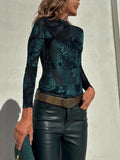 Women's Fit Versatile Embroidery Long Sleeve Lace Bottoming Women's T-shirt