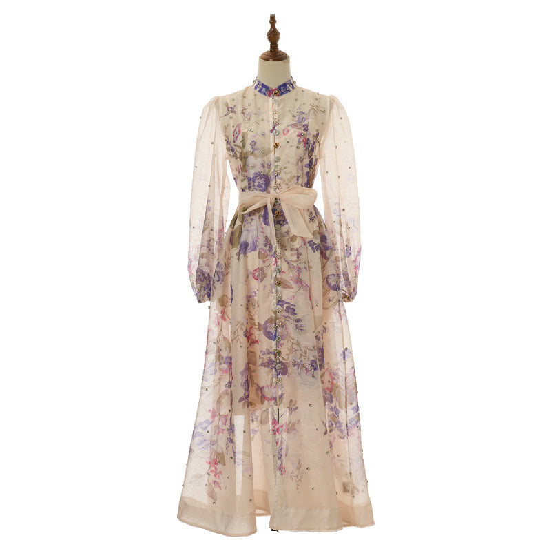 Women's Design Positioning Flower Diamond Long Wing Dress
