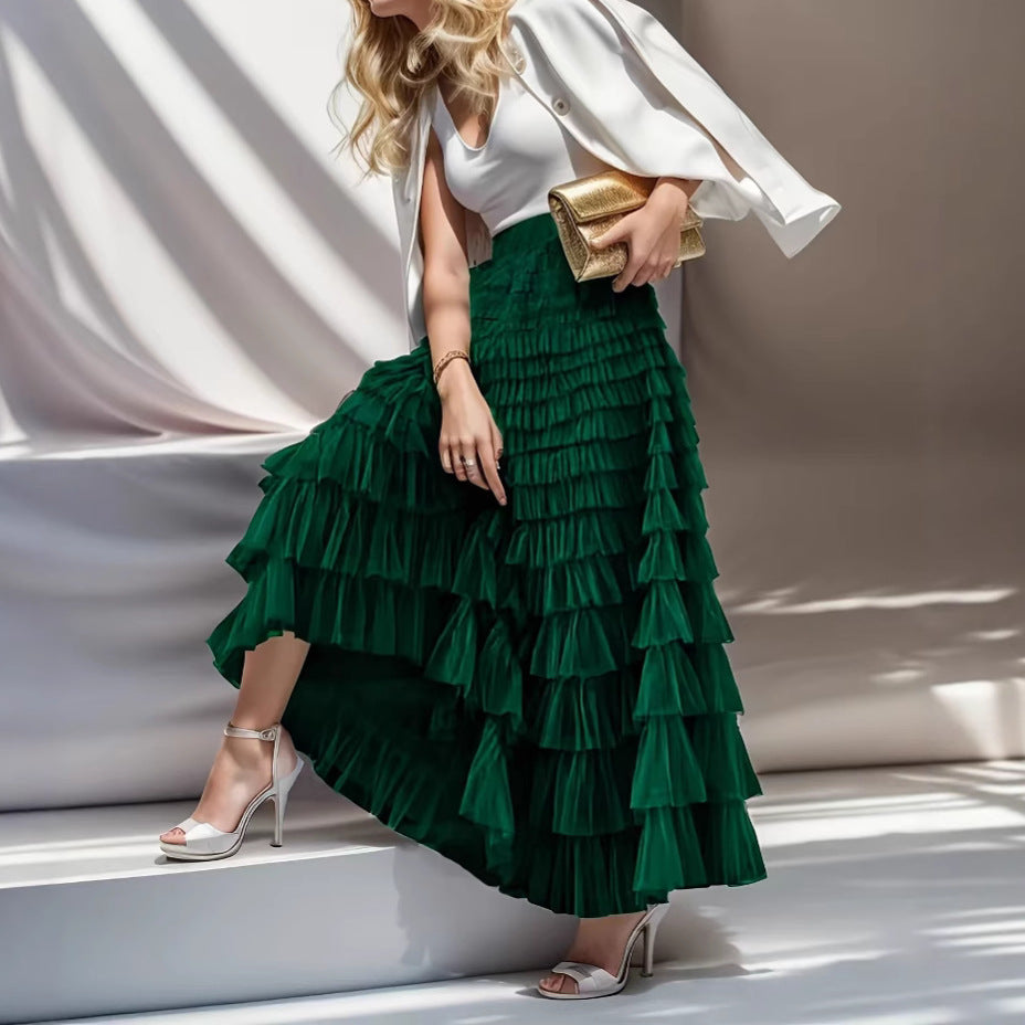 Glamorous Women's Summer Fashion Mesh Tiered Skirt