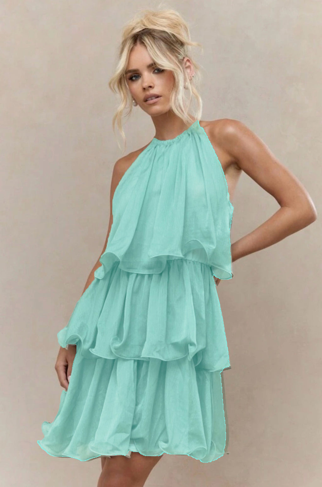 Summer Halter Sleeveless High-grade Tulle Ruffled Dress