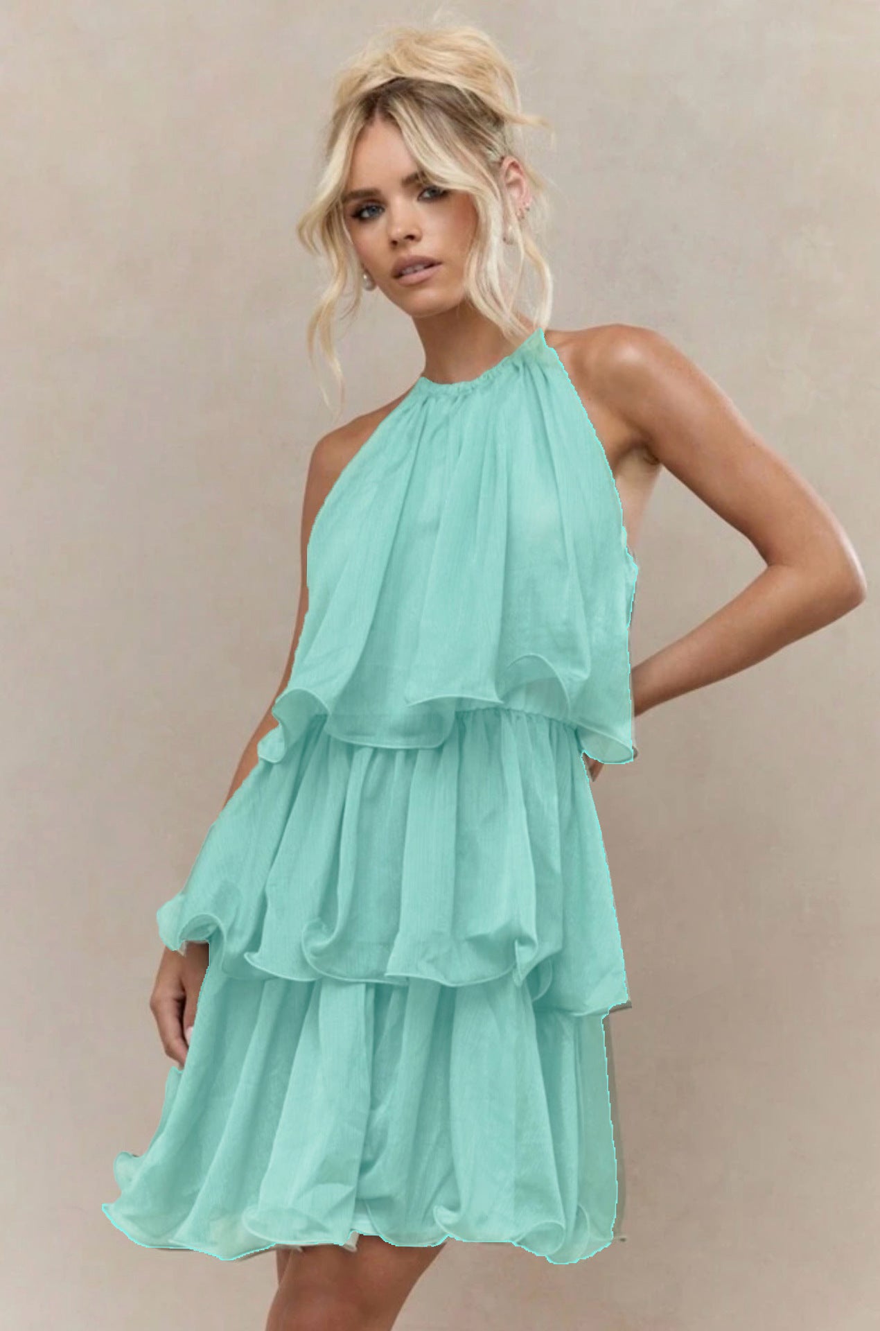 Summer Halter Sleeveless High-grade Tulle Ruffled Dress