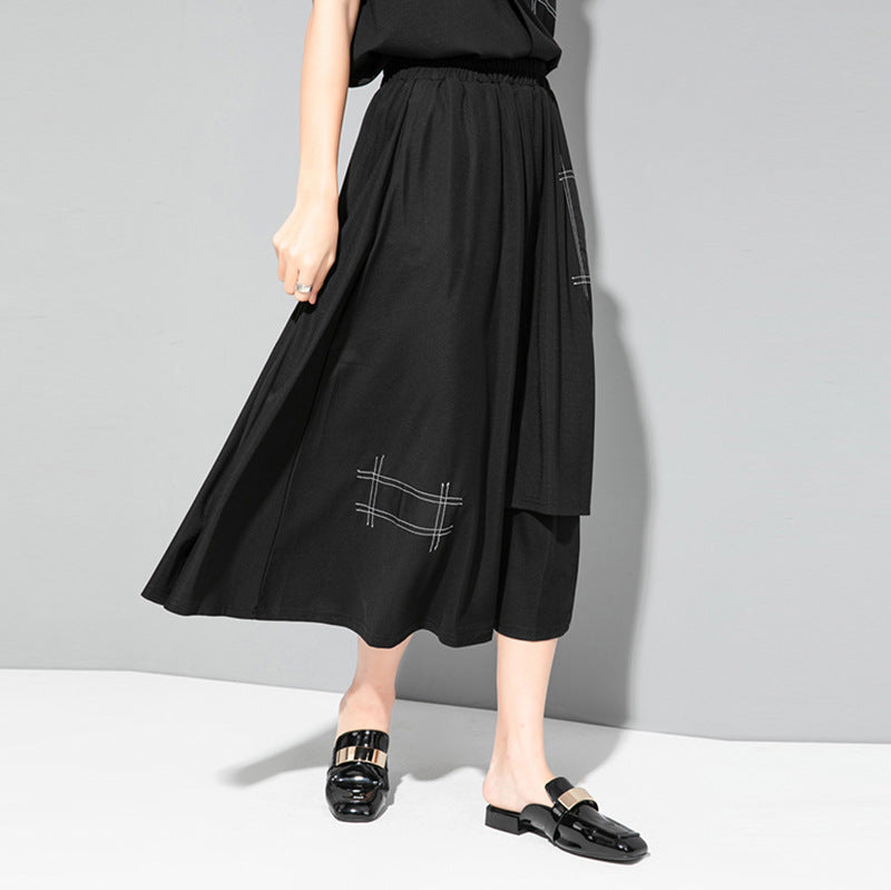 Women's Dark Cold Summer Wind Elastic Waist Asymmetric White Skirt
