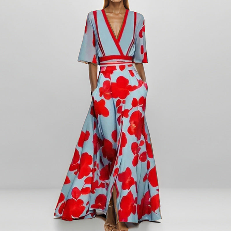 Women's Fashion Elegant Graceful Printed Pleated Large Dress