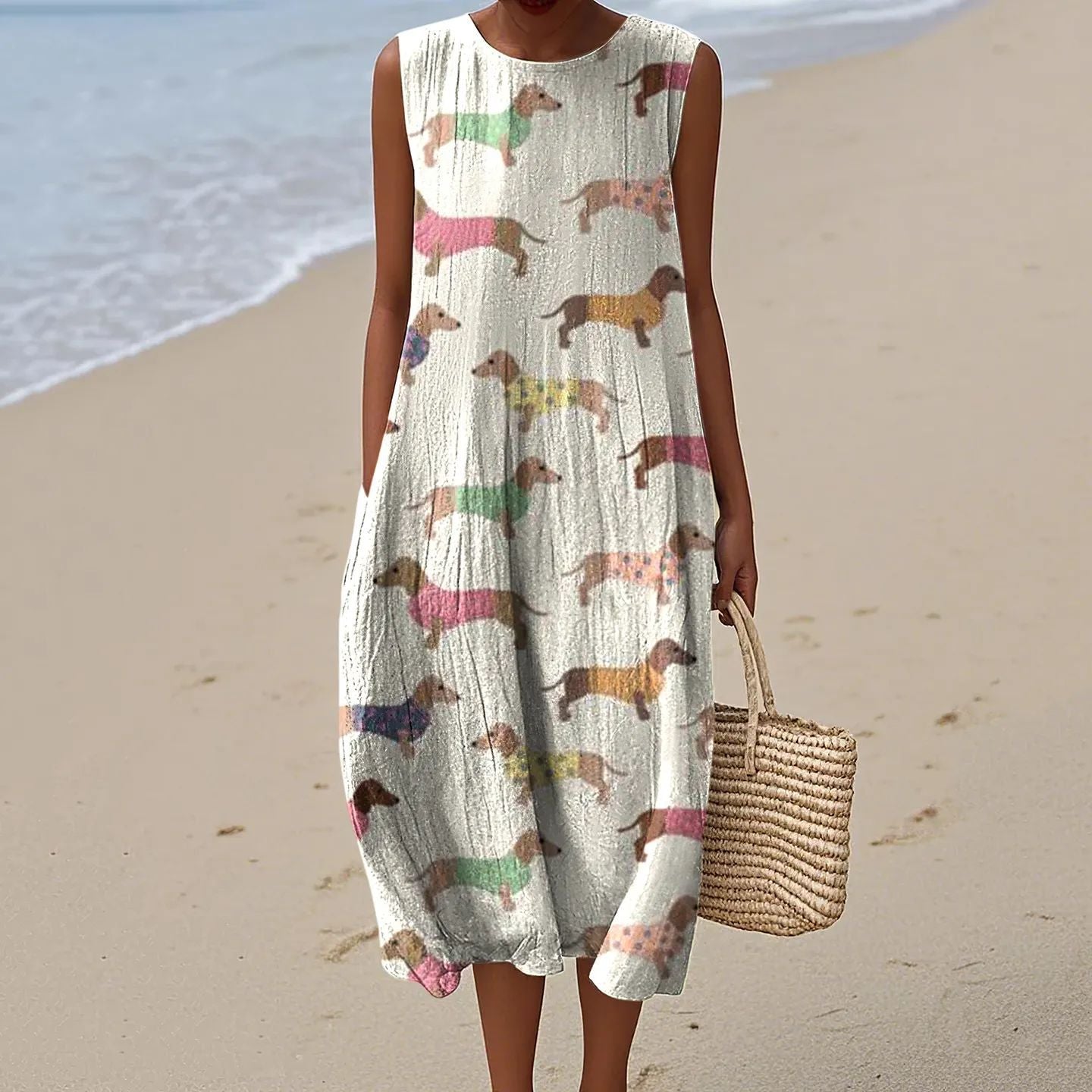 Women's Printed Round Neck Pullover Fashion Casual Dress
