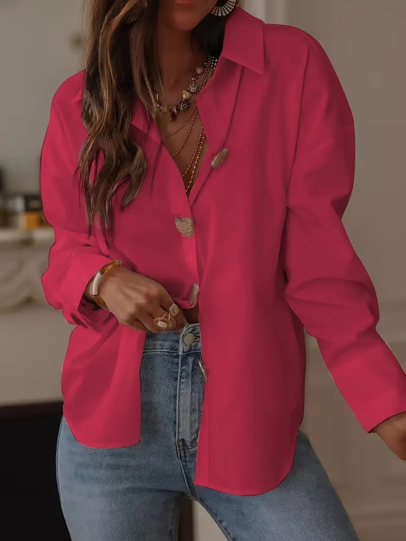 Women's Elegant Graceful Love Single-breasted Shirt Long Blouse