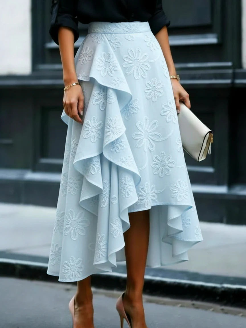Wavy Edge Elegant Style Personality Mid-length Skirt