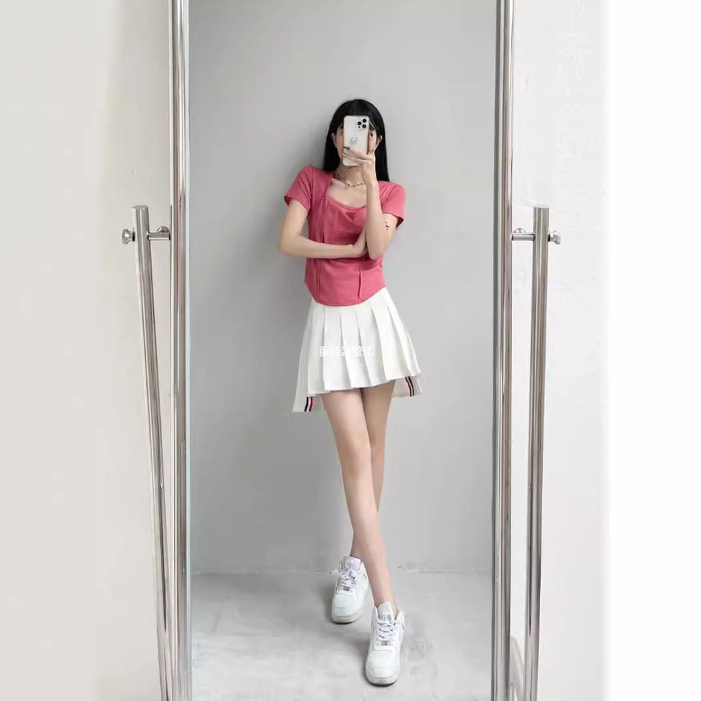 Women's Summer Fashion Hot Preppy Style Front Back Long High Waist Skirt