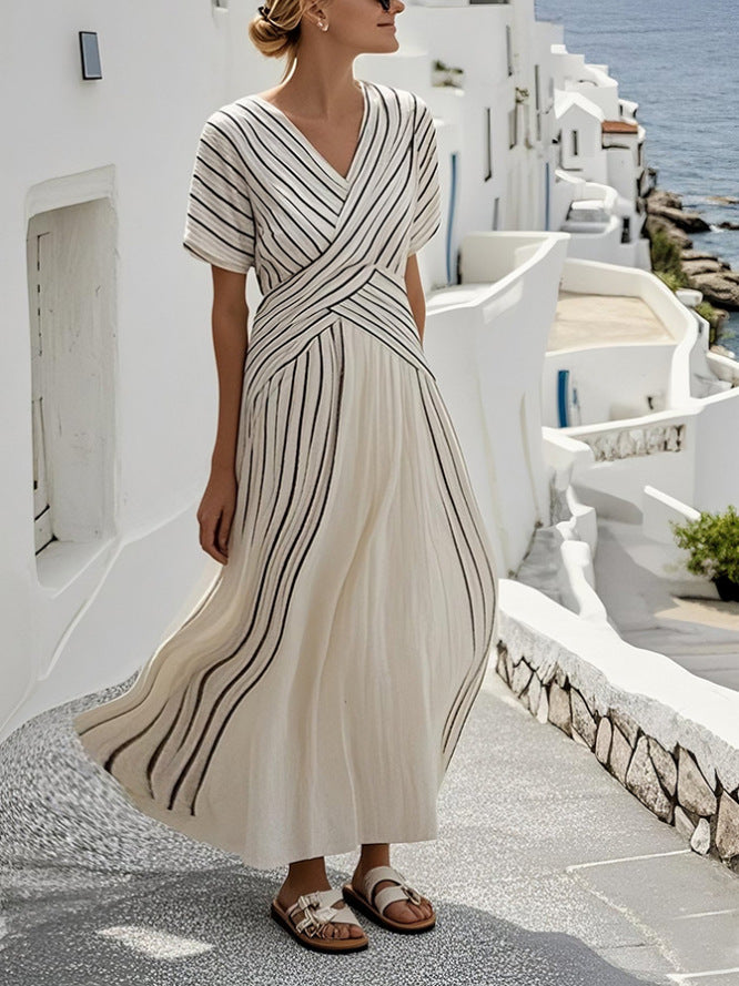 Slouchy Elegant Women's Loose Striped Printed Dress