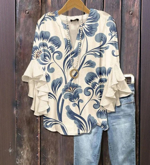 Women's Creative Floral Element Printing Digital Casual Trend Lotus Women's T-shirt