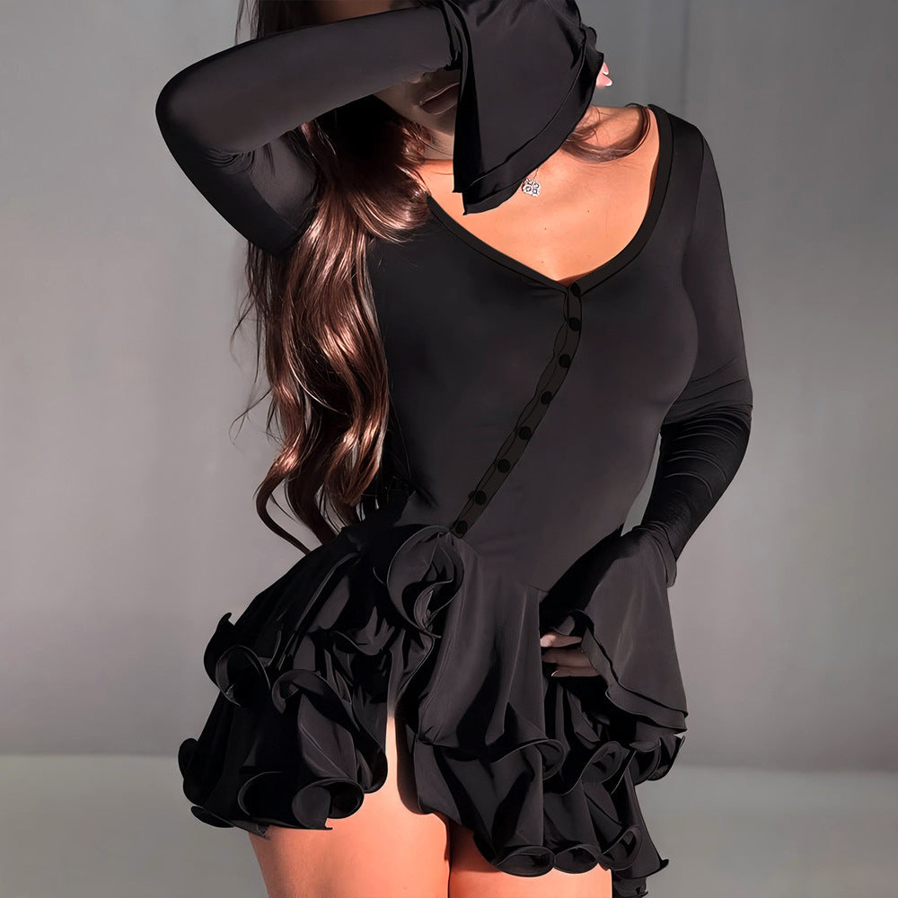Women's Summer Bell Sleeve Low-cut Sexy Hot Dress