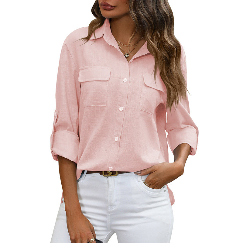 Women's Button Shirt Loose Solid Color Casual Blouse