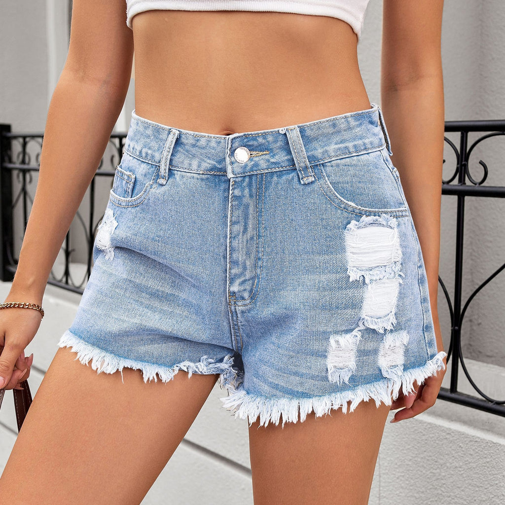 Durable Women's Washed Hot Ripped Denim Pants