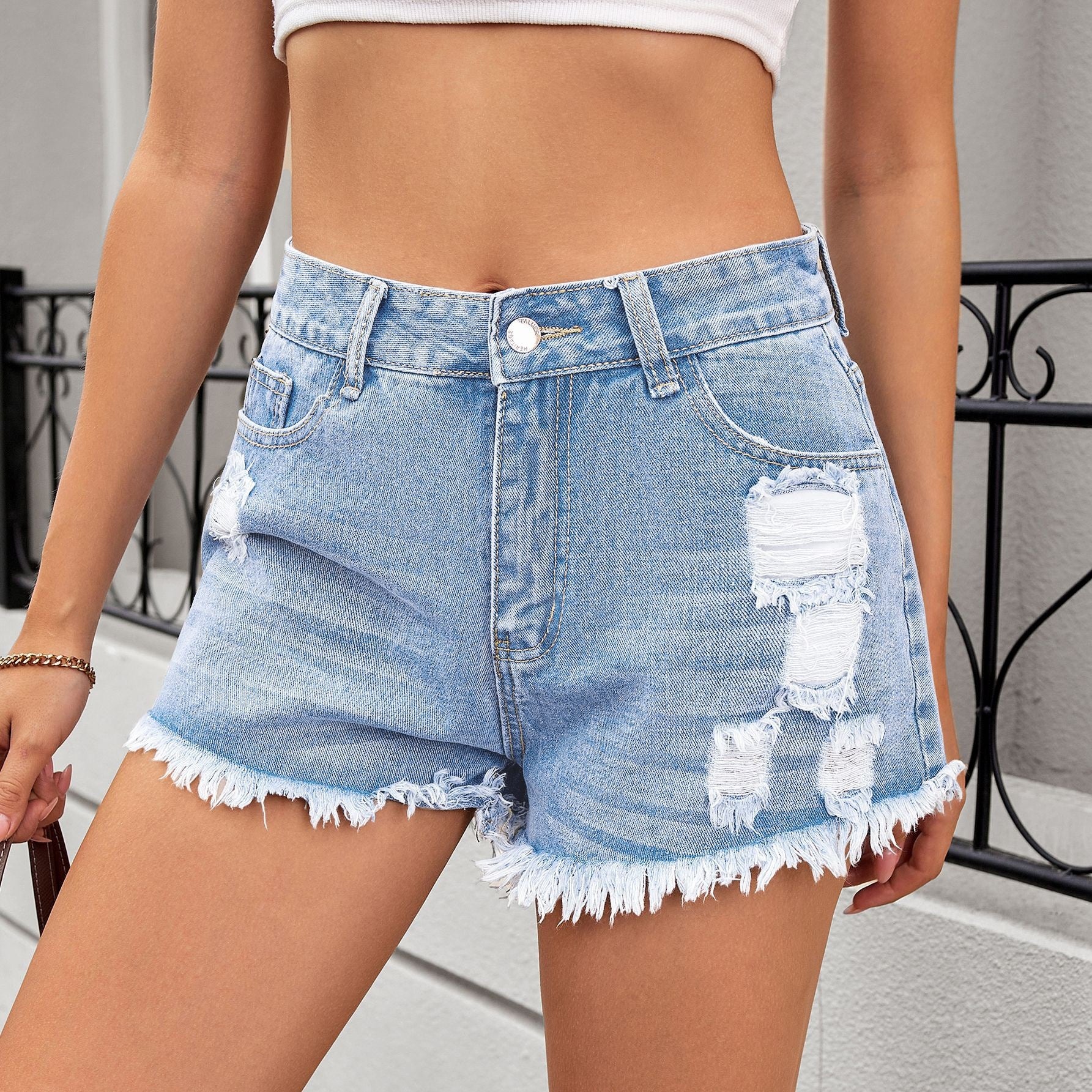 Durable Women's Washed Hot Ripped Denim Pants