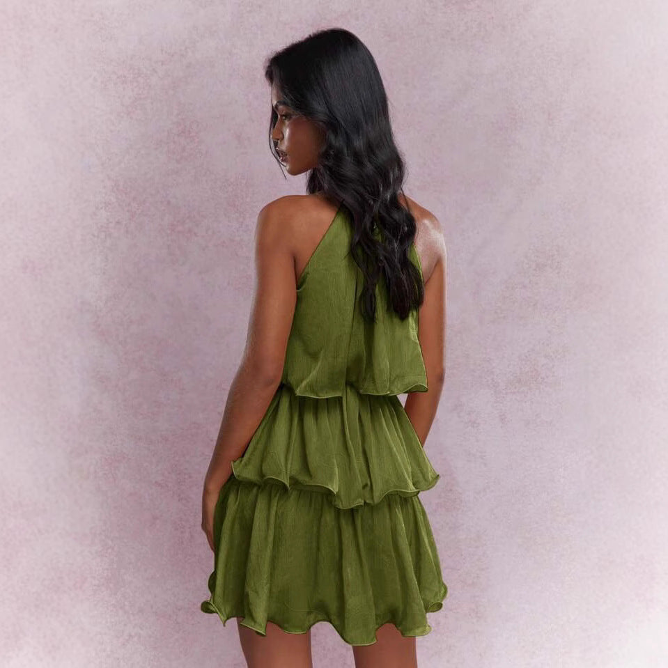 Summer Halter Sleeveless High-grade Tulle Ruffled Dress