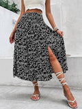 Women's Floral Summer Mid-length Holiday Print Split Skirt