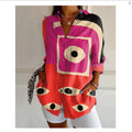 Women's Digital Printing Abstract Pattern Long-sleeved To Figure Blouse