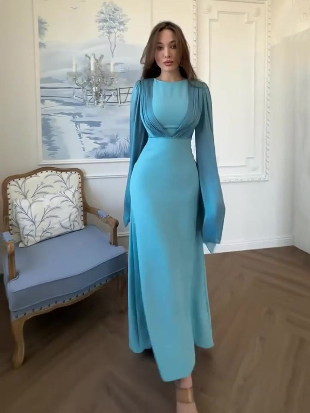 Women's Elegant Graceful Long Sleeve Soft Light Dress