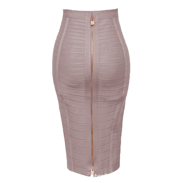 Color Bandage Striped Zipper Double Open Sexy High Waist Skirts