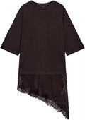 Women's Simple Straight Round Neck Sleeve Lace Stitching Women's T-shirt