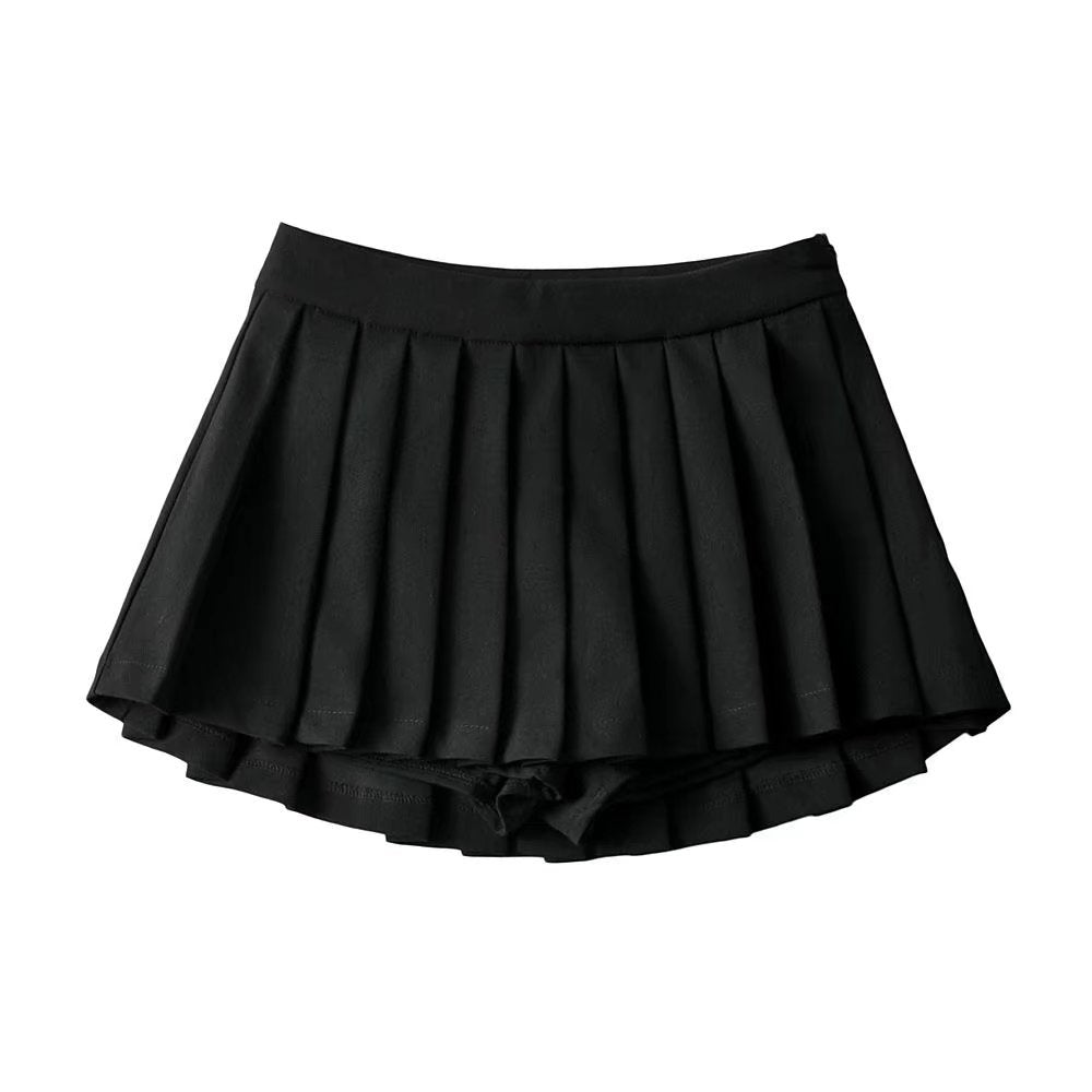 Waist Front Back Long A- Line Pleated With Lining Umbrella Skirt