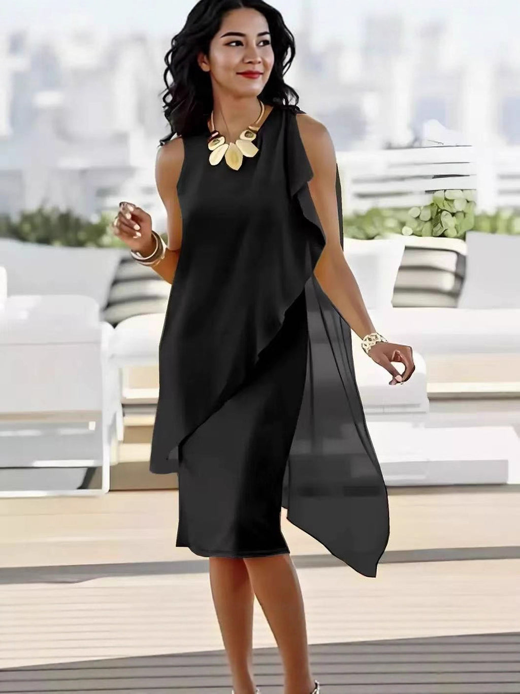 Summer Fashionable Elegant Irregular Chiffon Sleeveless Dress