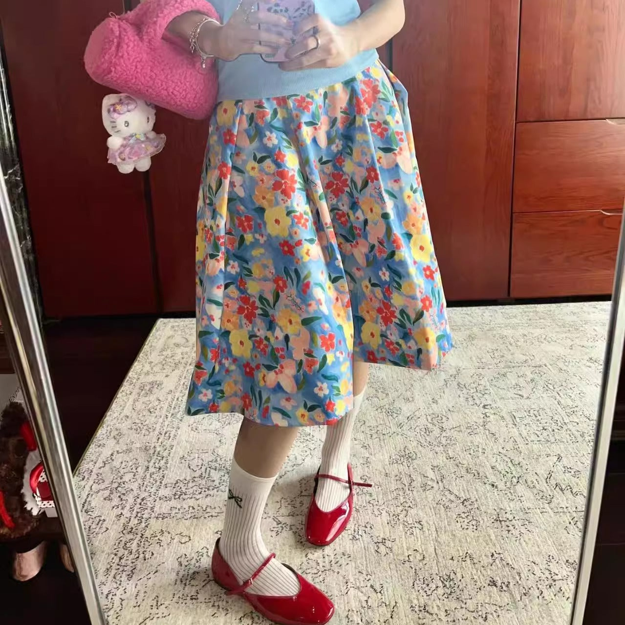 Women's Floral Bubble Small Summer High Waist Flowers Print Skirt