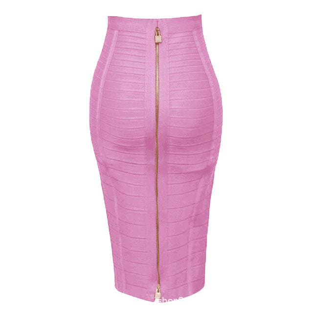 Color Bandage Striped Zipper Double Open Sexy High Waist Skirts