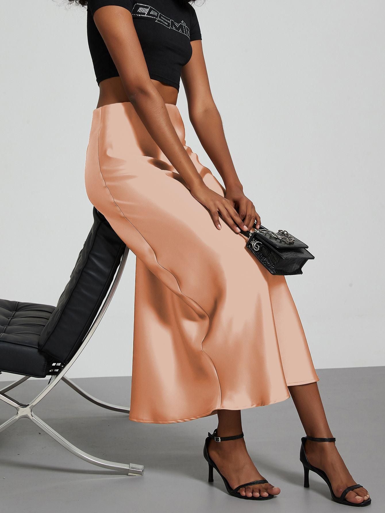 Classic Durable Slouchy Women's Elegant Satin Skirt