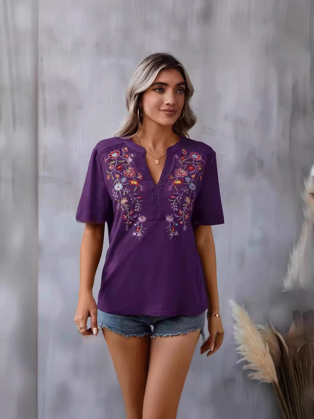 Women's Summer Fashion Ten Thousand Needles Embroidery Blouses