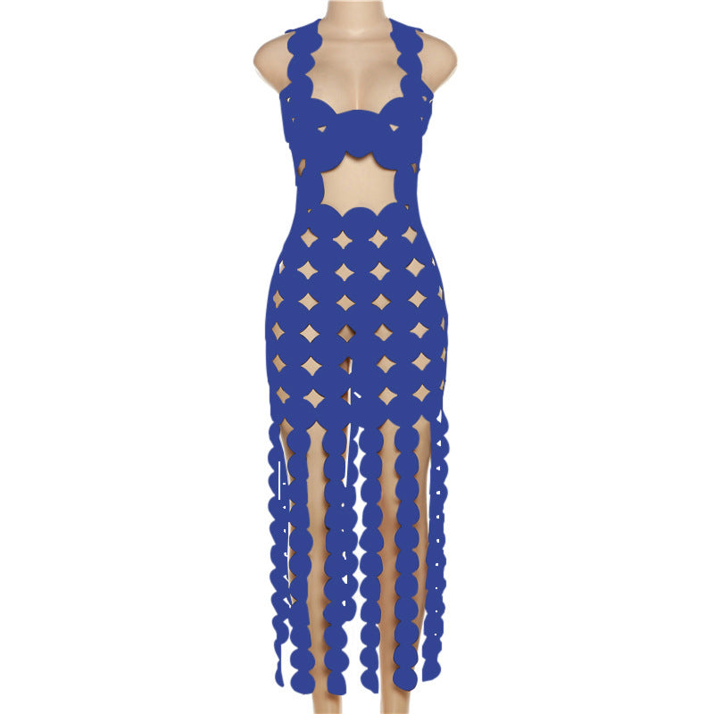 Women's Summer Fashion Sleeveless Sexy Rhombus Ripped Backless Dress