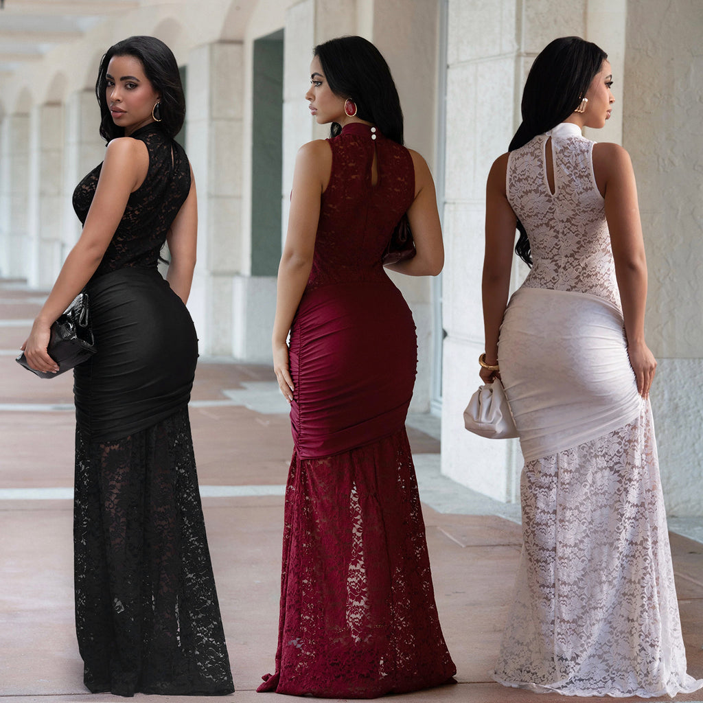 Women's Fashion Wear Sexy Lace Cutout Slit Dress