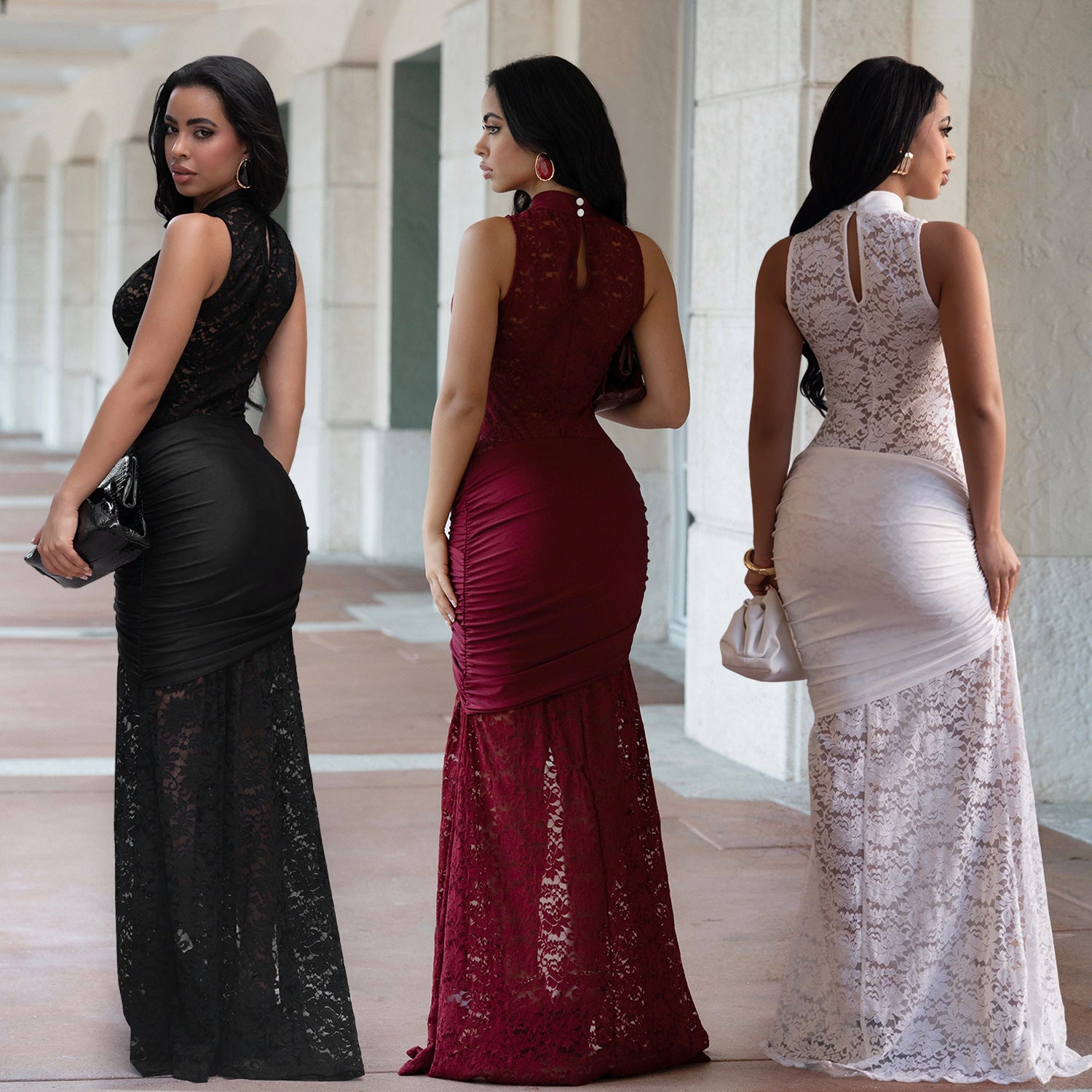 Women's Fashion Wear Sexy Lace Cutout Slit Dress
