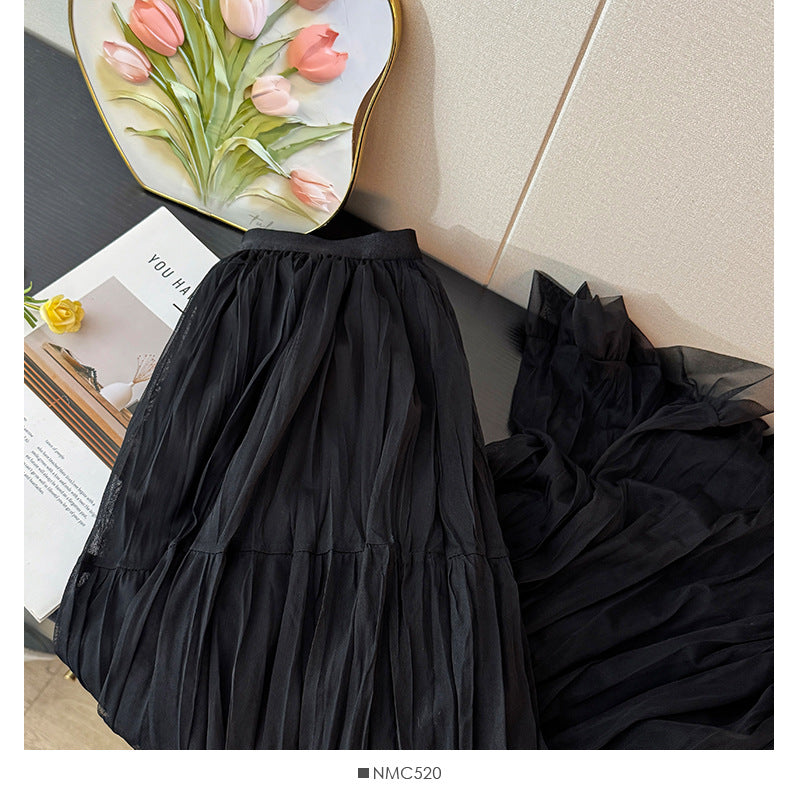Women's Line Midi Dress With Pleated Stitching Skirts