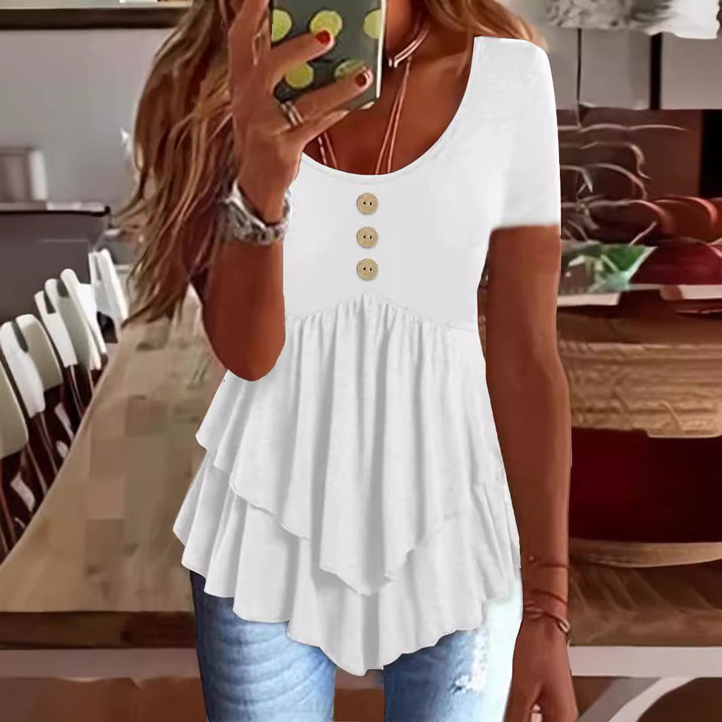 Women's Fashion Casual Solid Color Short-sleeved Dress Tops