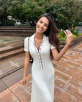 Slim Knit Lapel Collar Elegant Knitted Dress