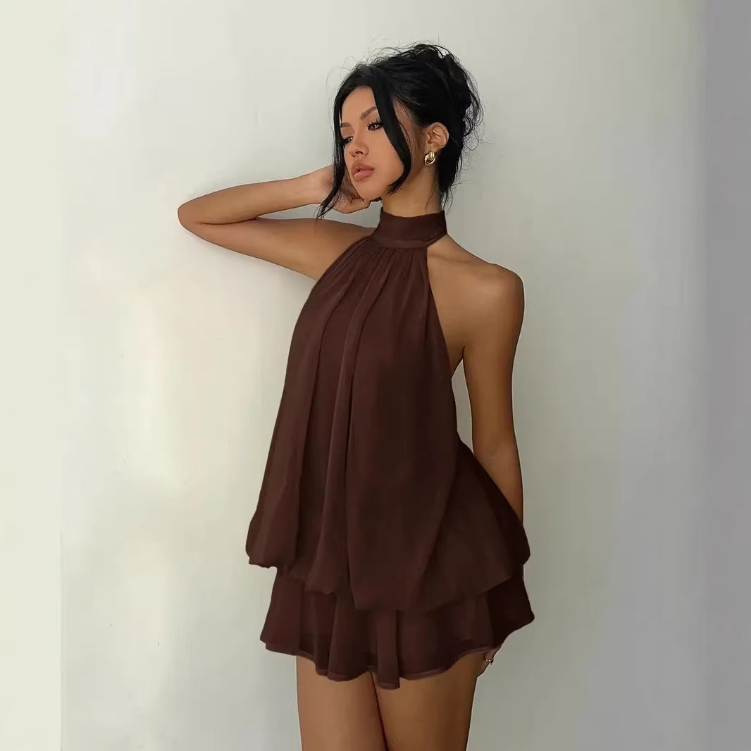 Women's Solid Color Vacation Sexy Backless Halter Dress